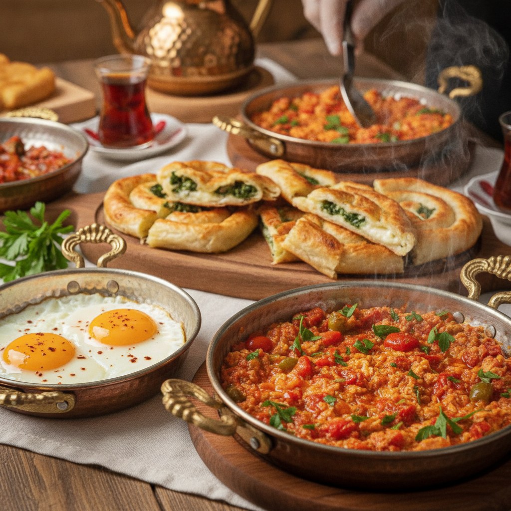 Sahanda yumurta ve menemen sıcak istasyon tavası